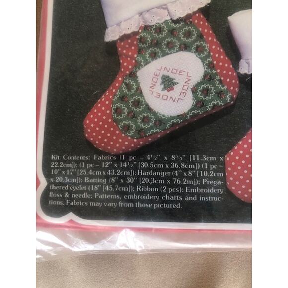 Christmas  Ornament Kit  Yours Truly Fabric Two Cross Stitch Stockings 1981 - Picture 2 of 4